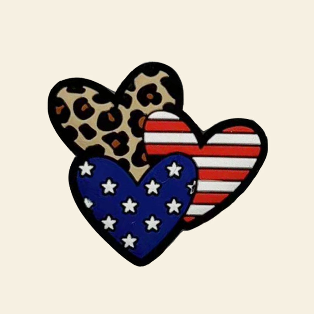 Wholesale 10PCS Cartoon American Independence Day Leopard Print Heart Silicone Beads